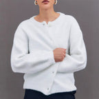Women's Fuzzy Cardigan with Decorative Pearl Buttons