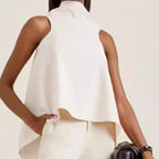 Women's Sleeveless Tunic with Asymmetrical Cut and Elegant Collar