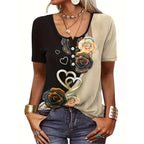 Women's Floral Blouse Top with Button Details