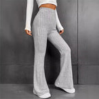Women's Flared Stretch Pants with Vertical Ribbing
