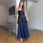 Women's Evening Dress with Fine Spaghetti Straps and Flowing Skirt