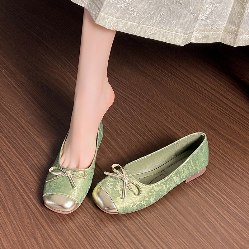 Women's Bow Design Ballet Flats with Metal Clasp