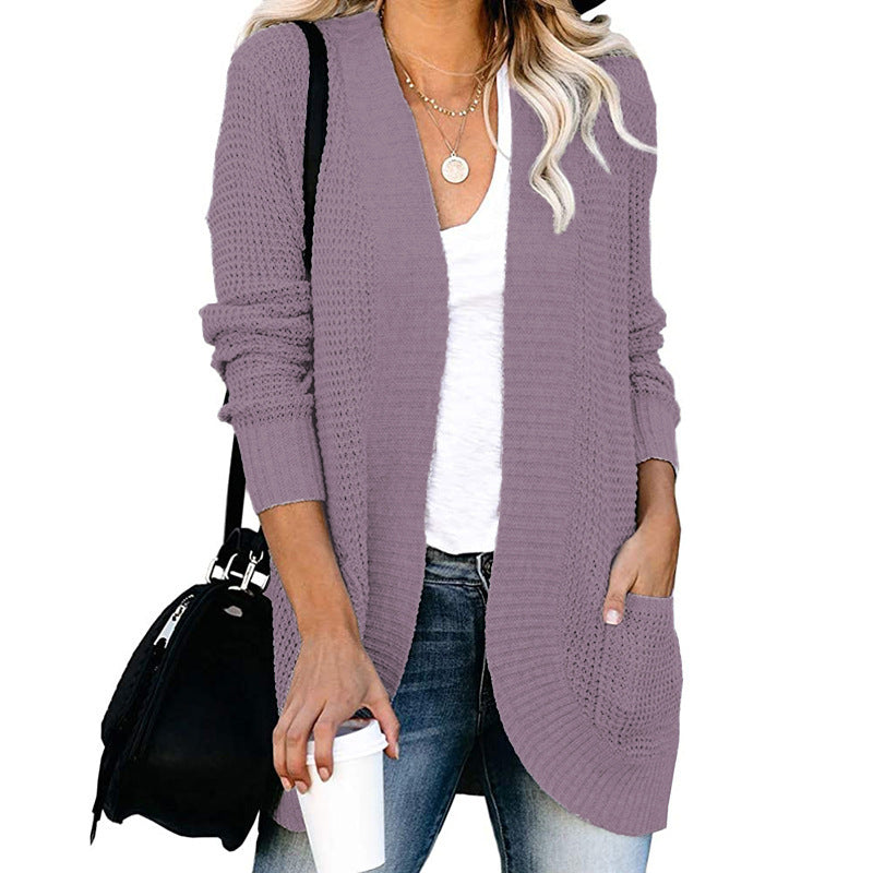 Women's Casual Knit Coat with Pockets and Open Front