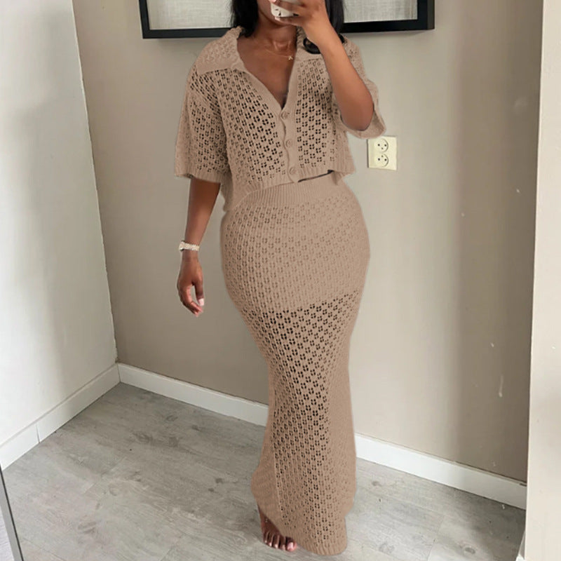 Crochet Crop Top and Maxi Skirt Set