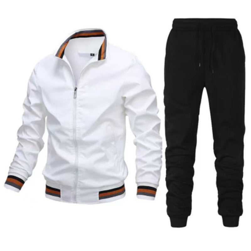 Men's sporty leisure training suit set with bomber jacket and elastic jogging pants