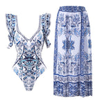 Women's Swimsuit Set with Ruffles and Wrap Skirt