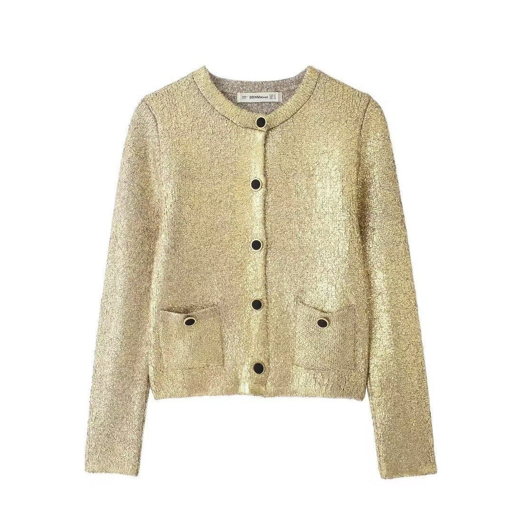 Women's Elegant Cardigan with Glitter and Pockets
