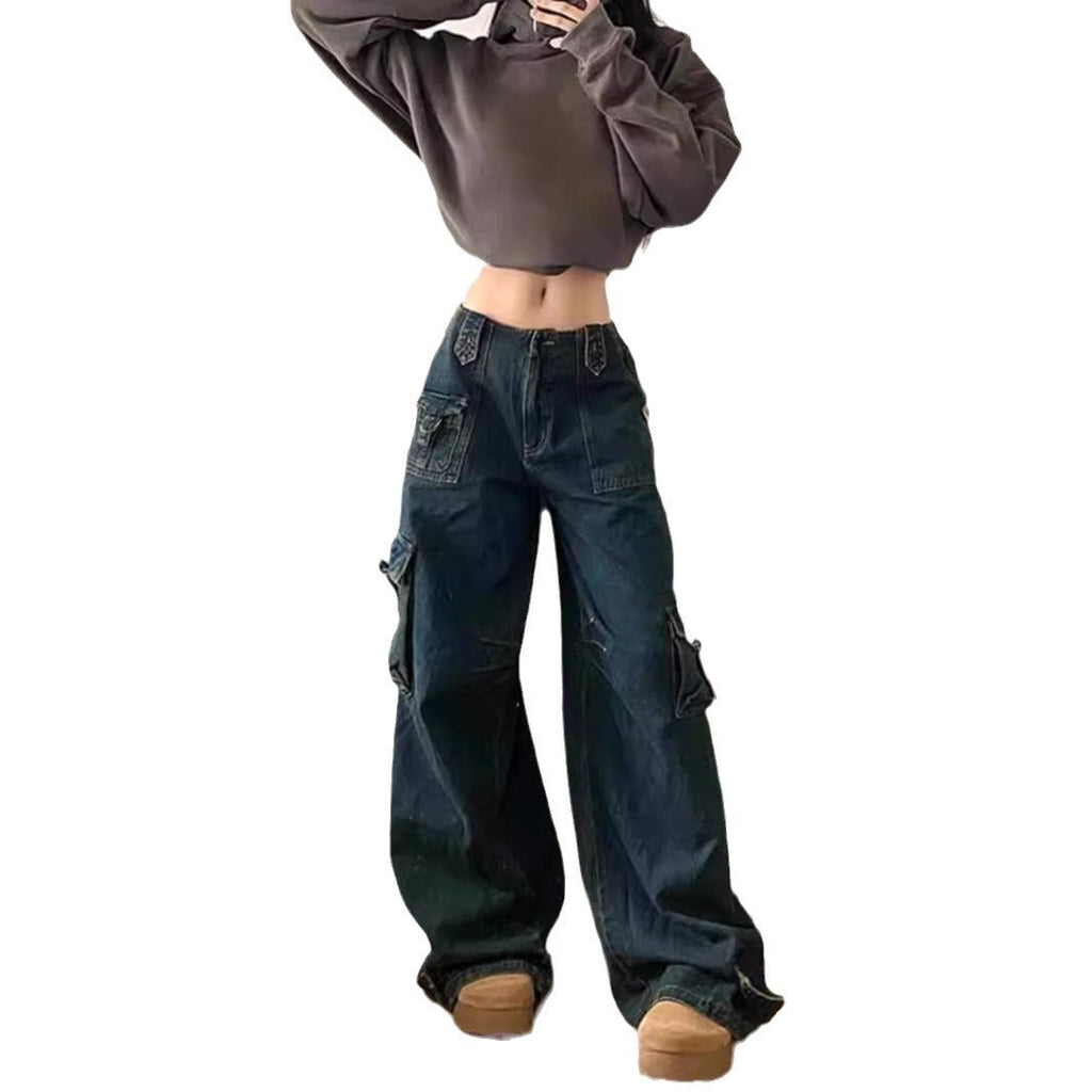 Women's Oversized Cargo Jeans with Side Pockets
