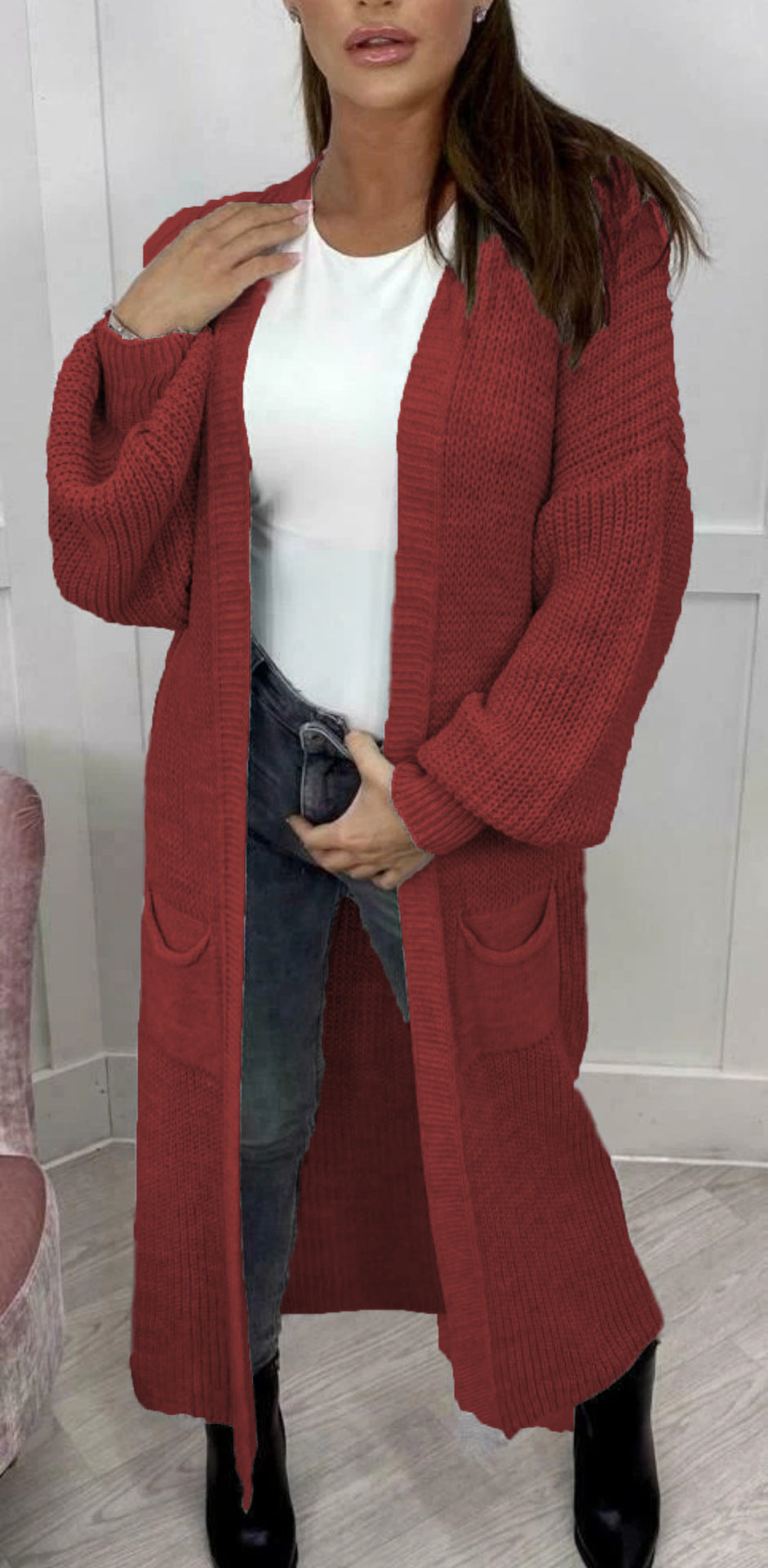 Women's Chunky Knit Cardigan with Open Sleeves