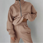 Women's Casual Oversized Hoodie and Jogger Set with Practical Zipper