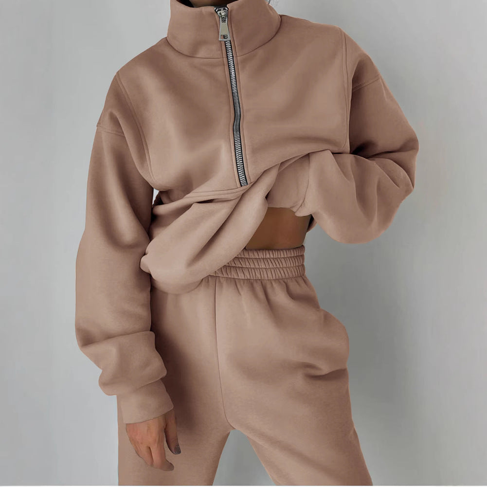 Women's Casual Oversized Hoodie and Jogger Set with Practical Zipper
