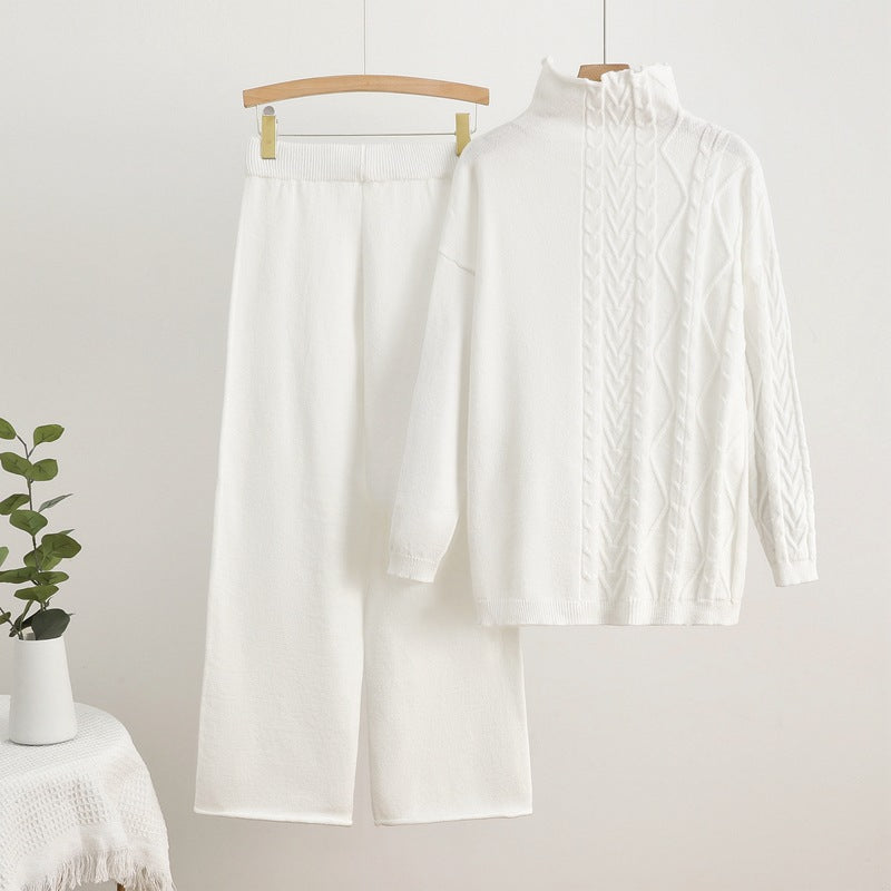 Women's Cozy Knit Loungewear Set with High Neck