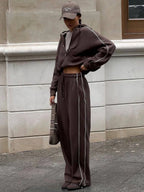 Women’s Casual French Terry Lounge Set with Short Zip Hoodie and Wide-Leg Joggers
