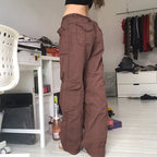 Women's Cargo Pants with Side Pockets and Adjustable Waist