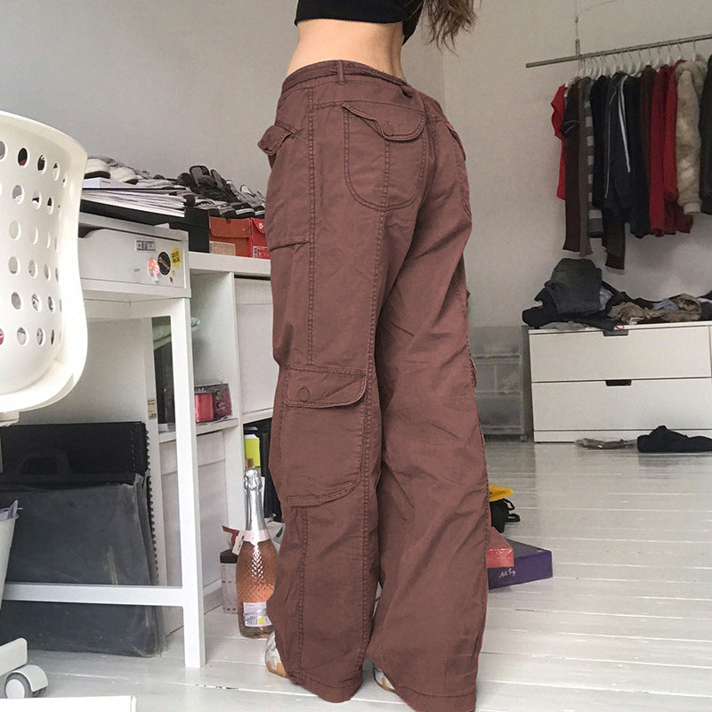 Women's Cargo Pants with Side Pockets and Adjustable Waist