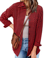Women's Plaid Shirt with Casual Cut and Chest Pocket