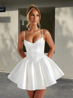 Women's Couture Mini Dress with A-Line Cut and Spaghetti Straps