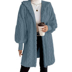 Women's Fluffy Oversized Cardigan with Hood and Pockets