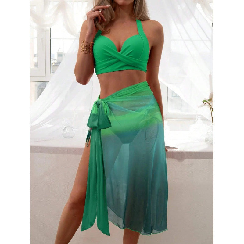 Women's Swimsuit Set with Colorful Wrap Skirt and Comfortable Top