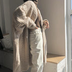 Women's Large Knit Coat with Cable Knit Pattern and Casual Fit