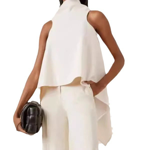 Women's Sleeveless Tunic with Asymmetrical Cut and Elegant Collar