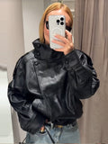 Elegant Women's Voluminous Jacket with Stand-Up Collar