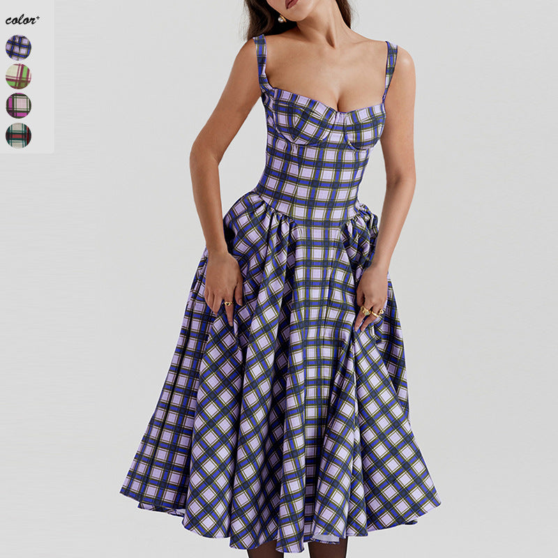 Women's Maxi Skirt with Plaid Design and Pockets