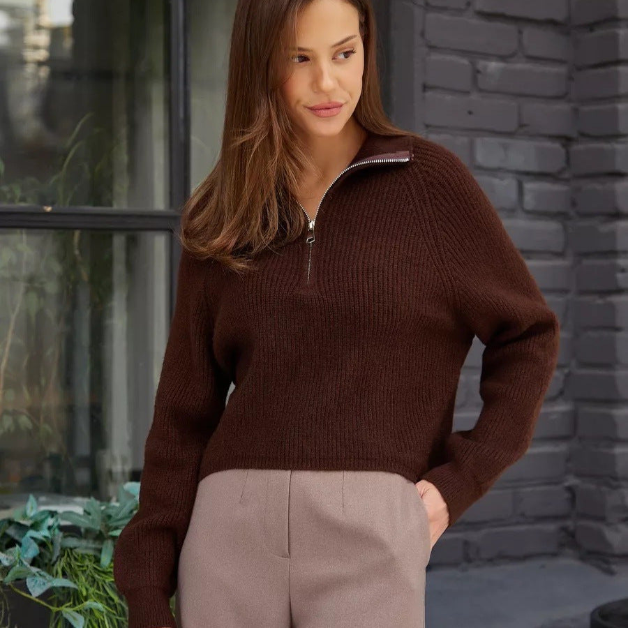 Women's Cozy Pullover with Collar and Zipper