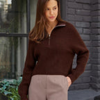 Women's Cozy Pullover with Collar and Zipper
