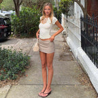 Women's Figure-Hugging Short Sleeve Shirt with Ruched Neckline