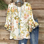Women's Blouse with Floral Pattern and Ruffle Details