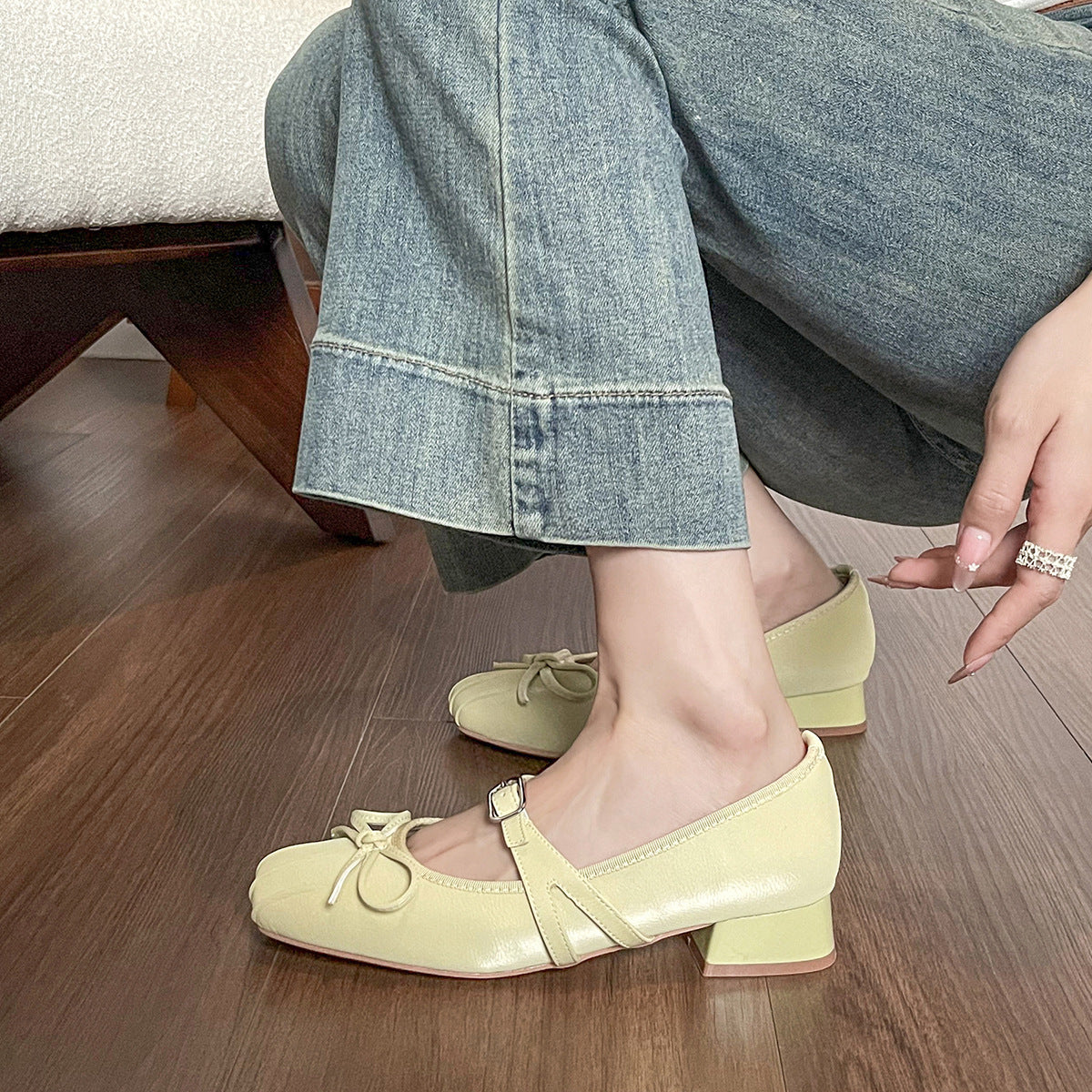 Women's Ballet Flats with Decorative Strap and Comfortable Block Heel