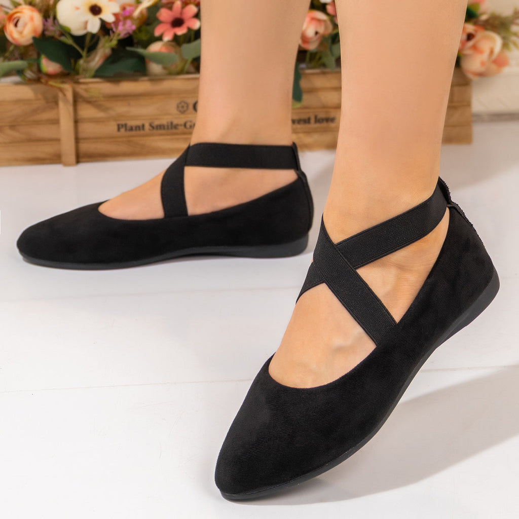 Women's Ballet Flats with Elegant Cross-Strap and Soft Lining