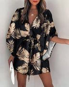 Women's Beach Dress with Elegant Waist Tie and Unique Pattern