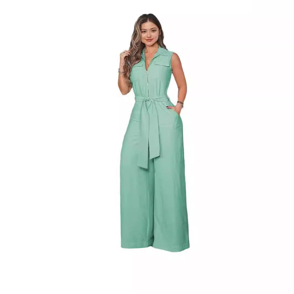 Women's Airy Jumpsuit with Belt and Pockets