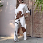 Women's Fashionable Ensemble with Floral Design and Wide Cut