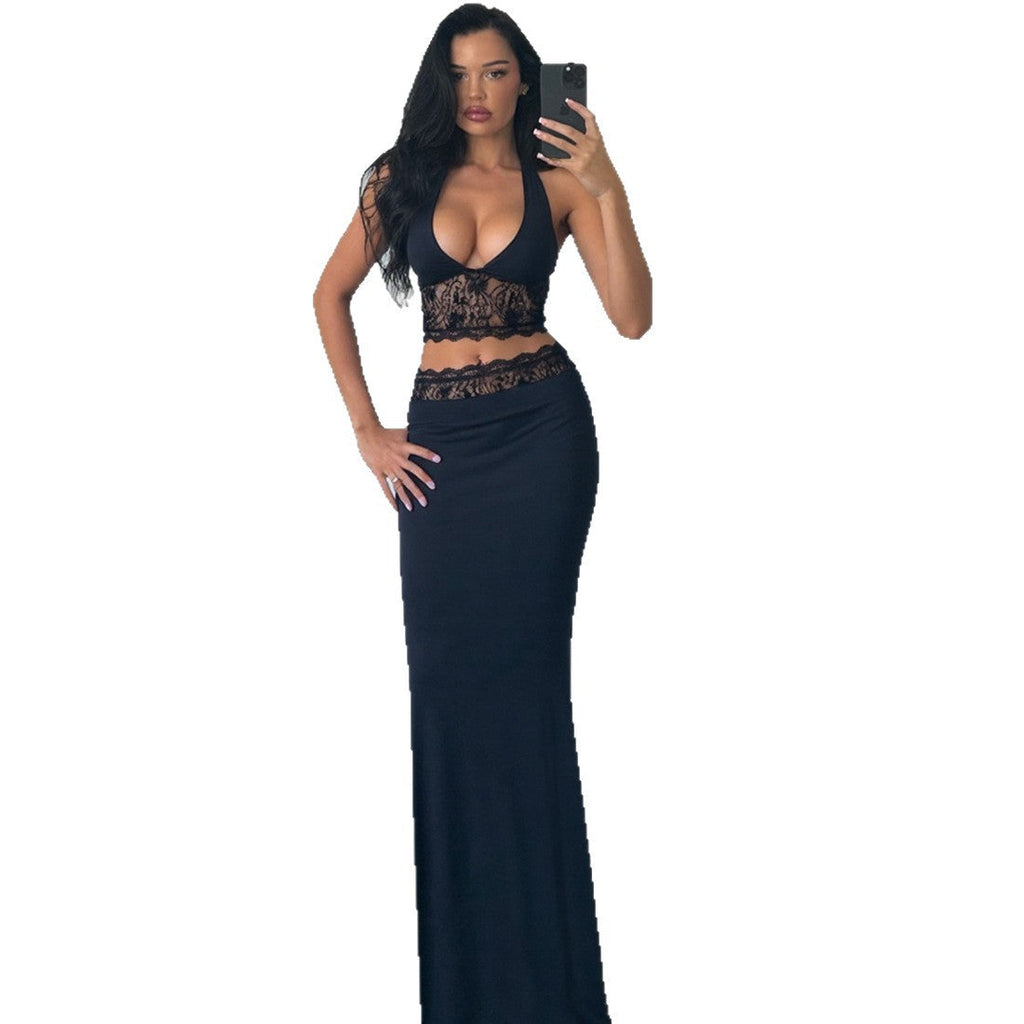 Women's Elegant Two-Piece Set with Lace Trim