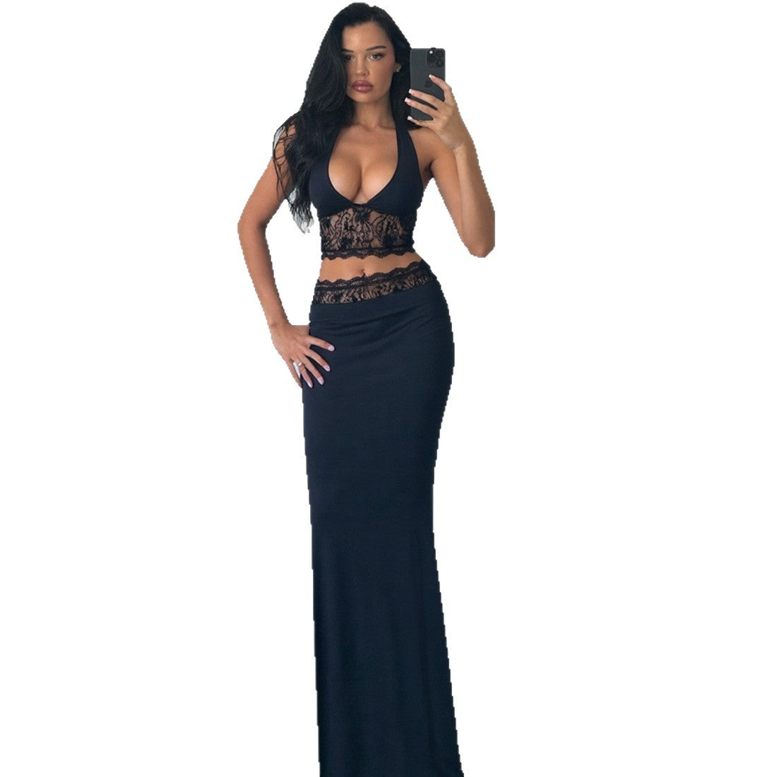 Women's Elegant Two-Piece Set with Lace Trim