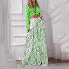 Women's Elegant Long-Sleeve Wrap Top and Maxi Skirt