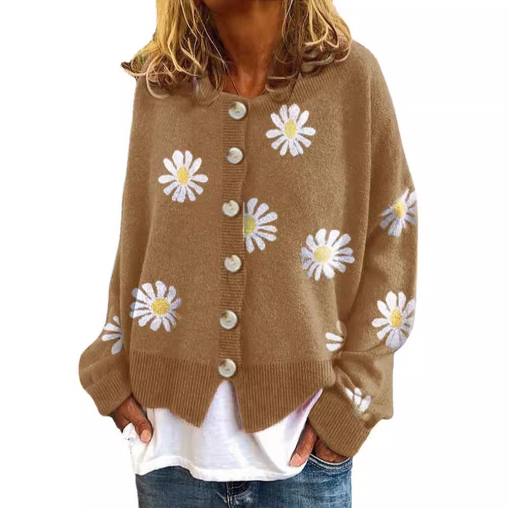 Women's Casual Floral Cardigan with Button Details