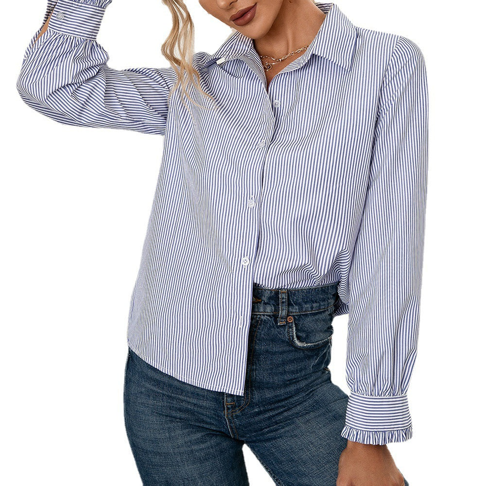 Women's Striped Blouse with Button Detail