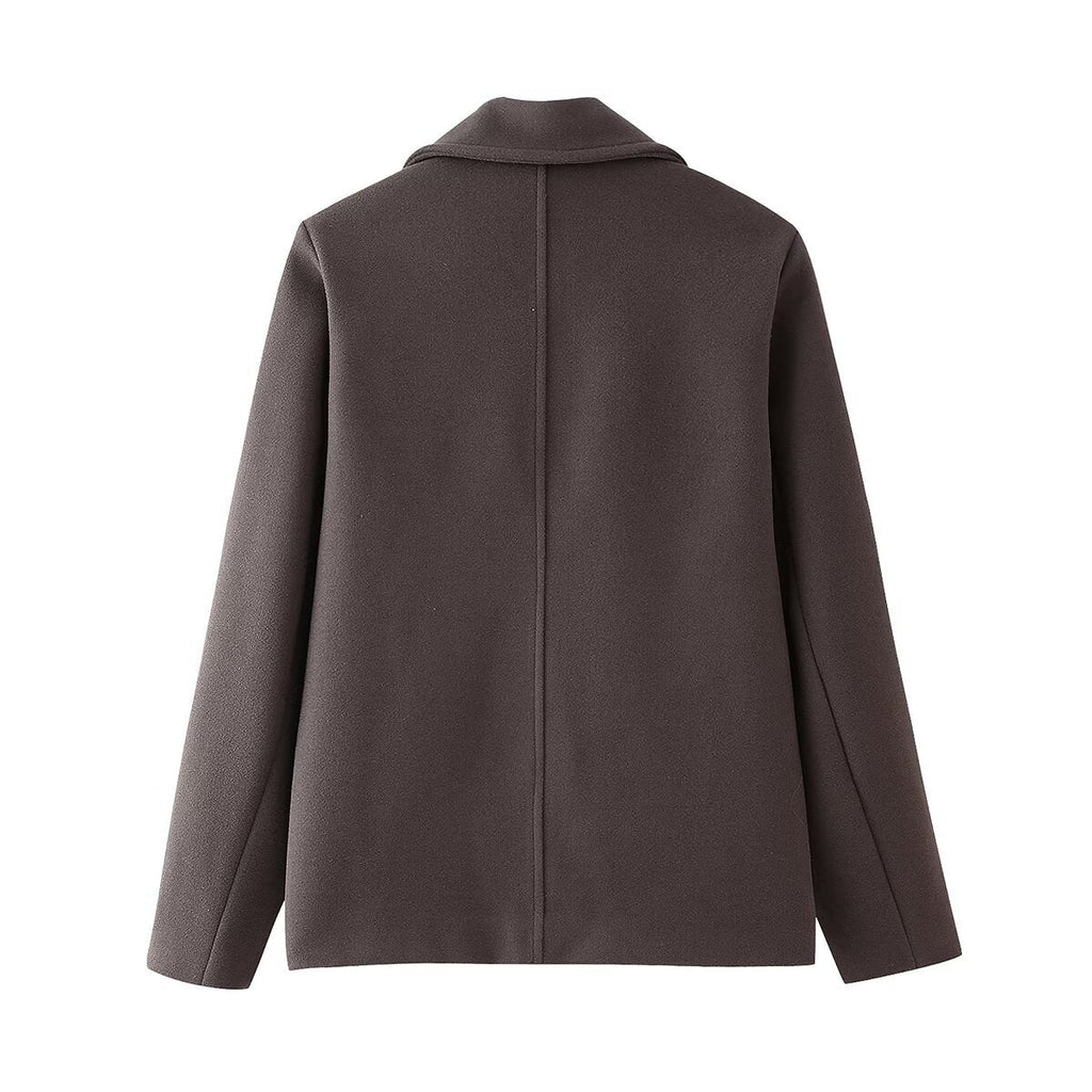Women's Elegant Warm Wool Jacket with Lapel Collar