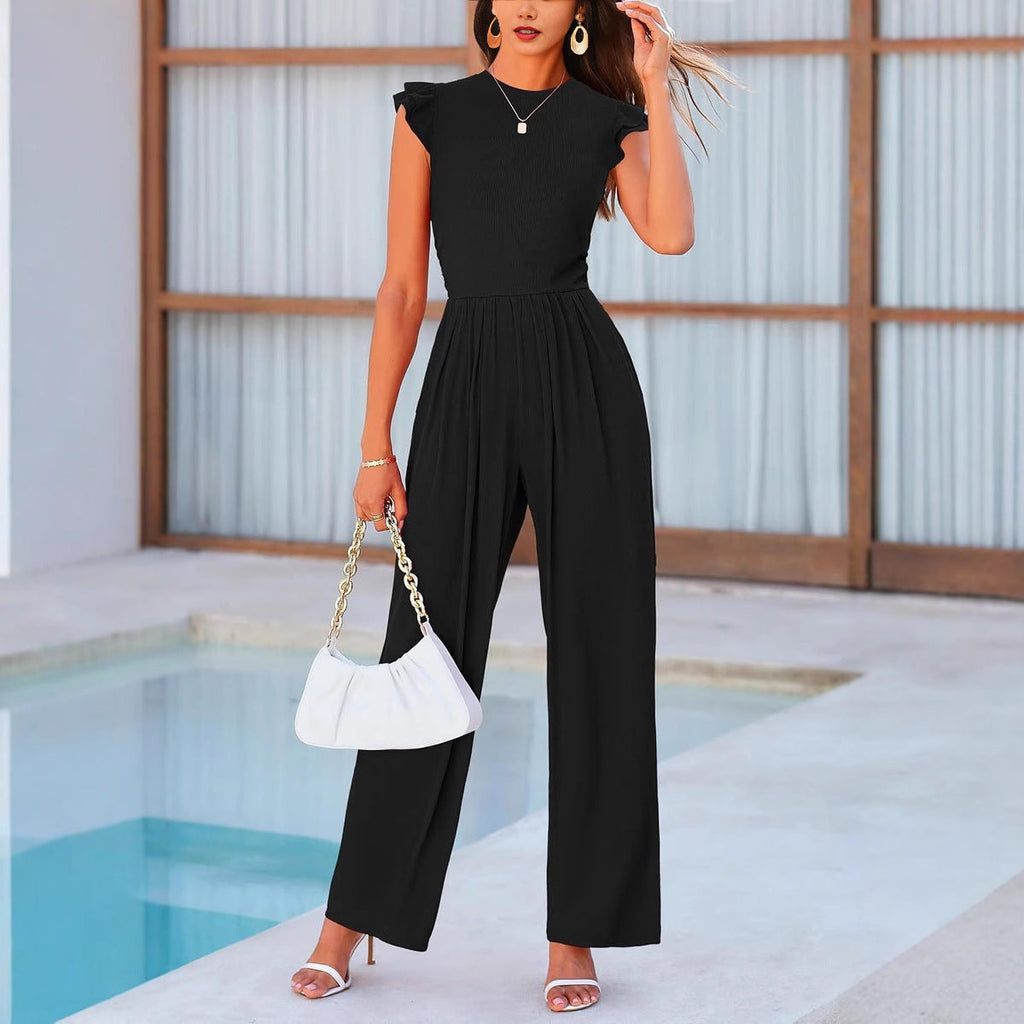 Elegant Women's Jumpsuit with Puff Sleeves and Wide Leg