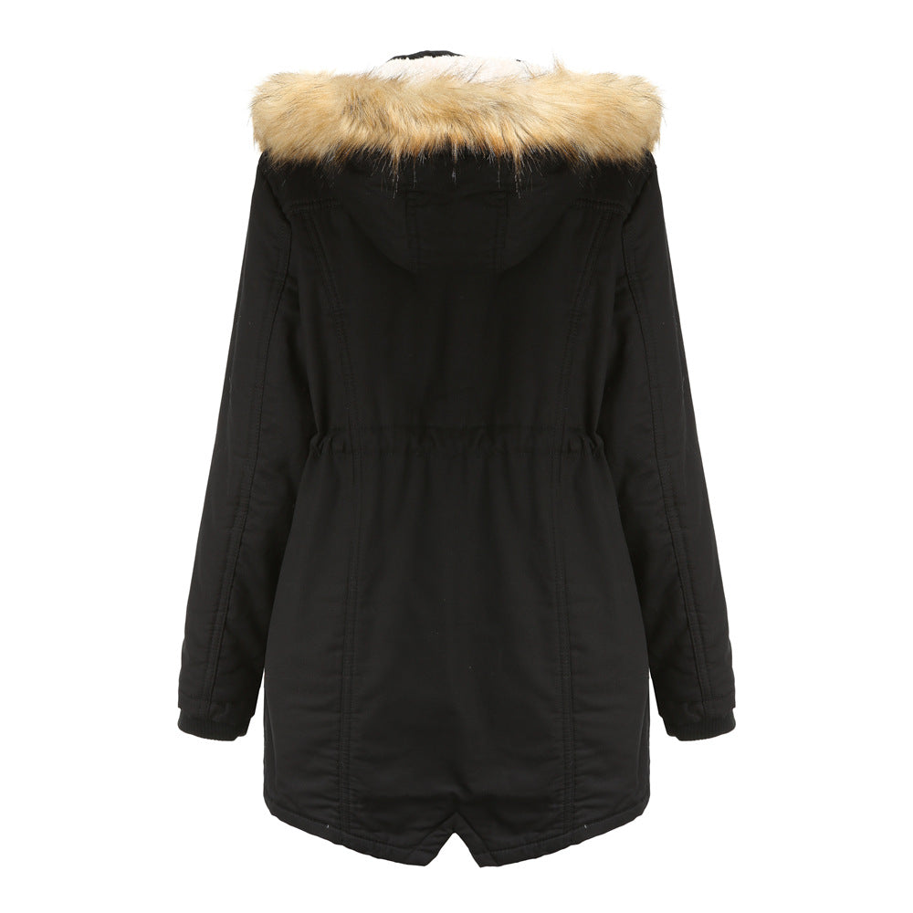 Women's Modern Parka with Removable Faux Fur Collar and Side Pockets