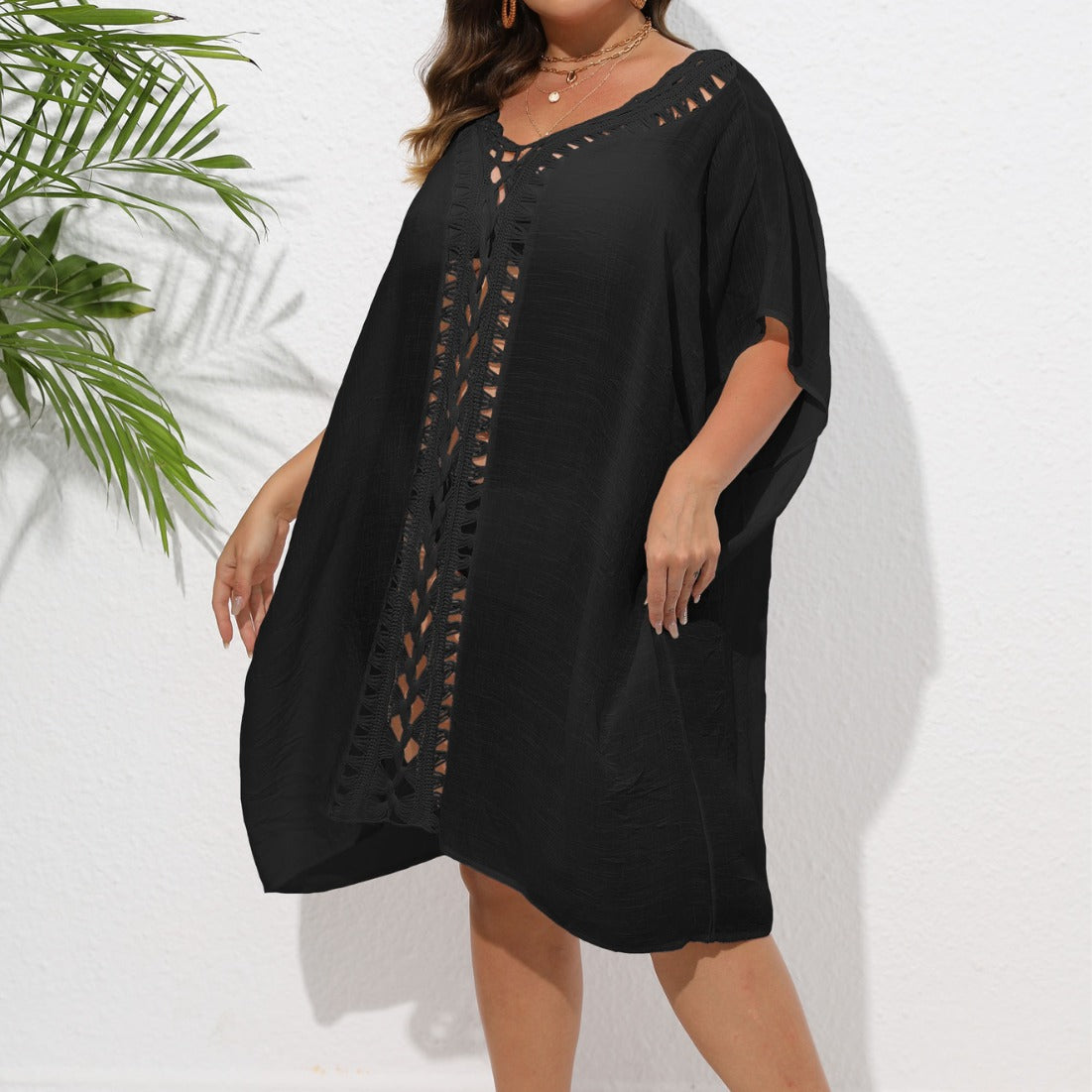 Women's Airy Beach Kimono with Decorative Crochet Lace