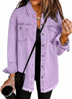 Women's Denim Overshirt with Frayed Hem