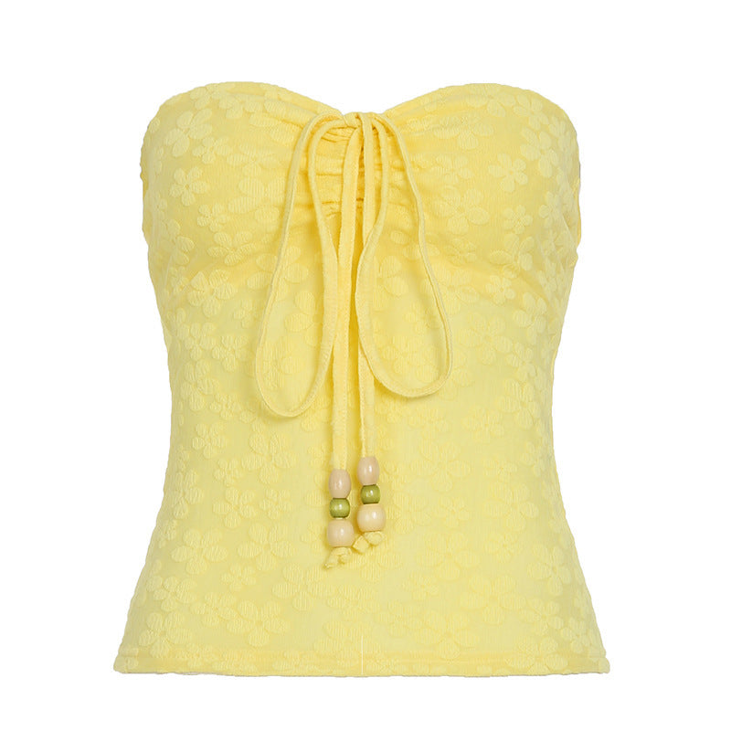 Women's Bandeau Top with Floral Pattern and Braided Detail