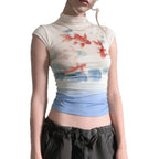 Women's Fitted T-Shirt with Elegant Goldfish Illustration