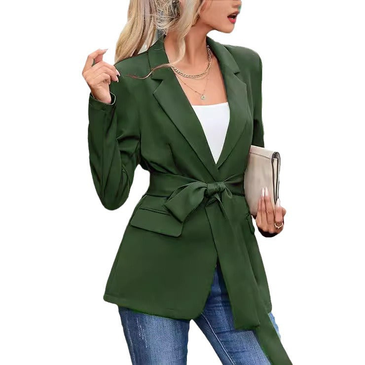 Elegant Blazer with Waist Belt and Pockets