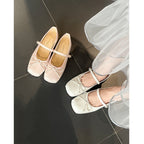 Women's Ballet Flats with Elegant Strap Design and Decorative Bow Accent